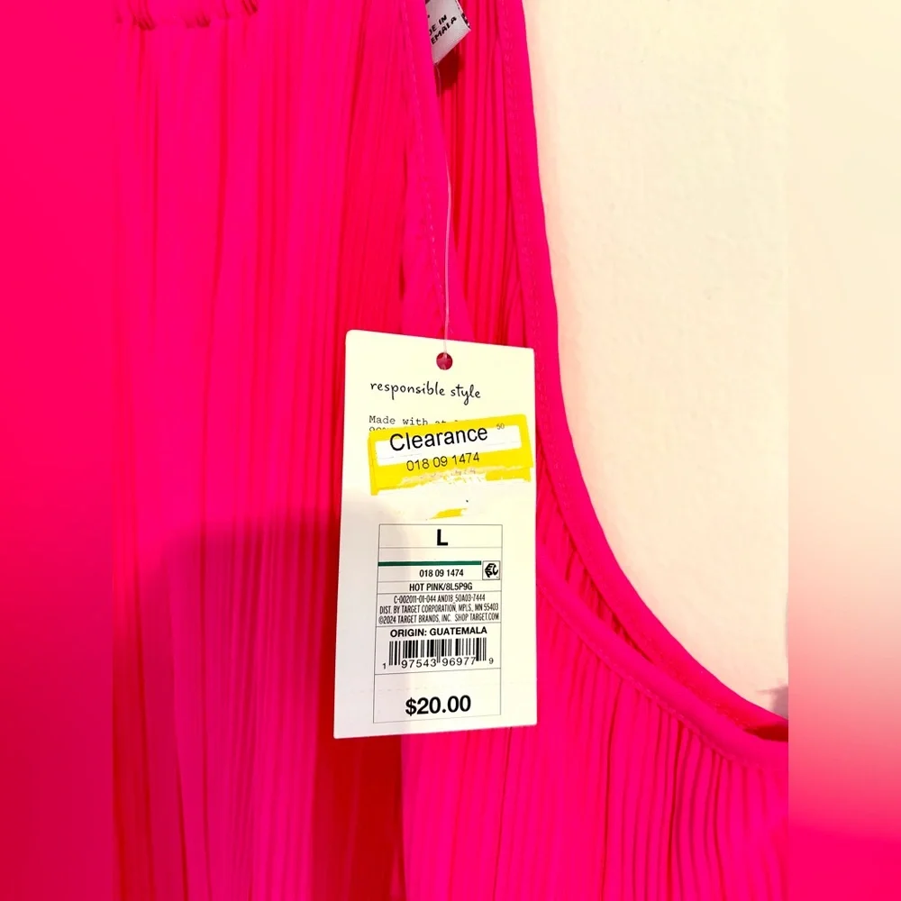 NWT Womens A New Day Hot Pink Pleated Halter Neck Thin Breathable Dress Sz Large - Picture 5 of 15